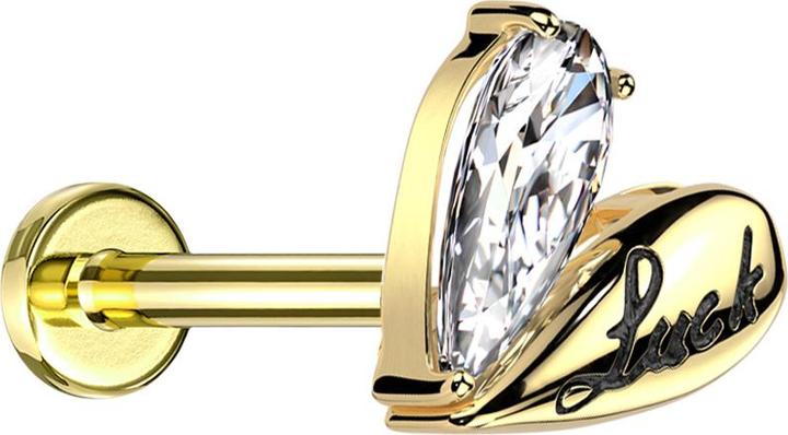 Image du produit Star Piercing Micro Threadless Labret vergoldet Herz Luck vergoldet Kristall silber (Laiton, Acier chirurgical 316L)