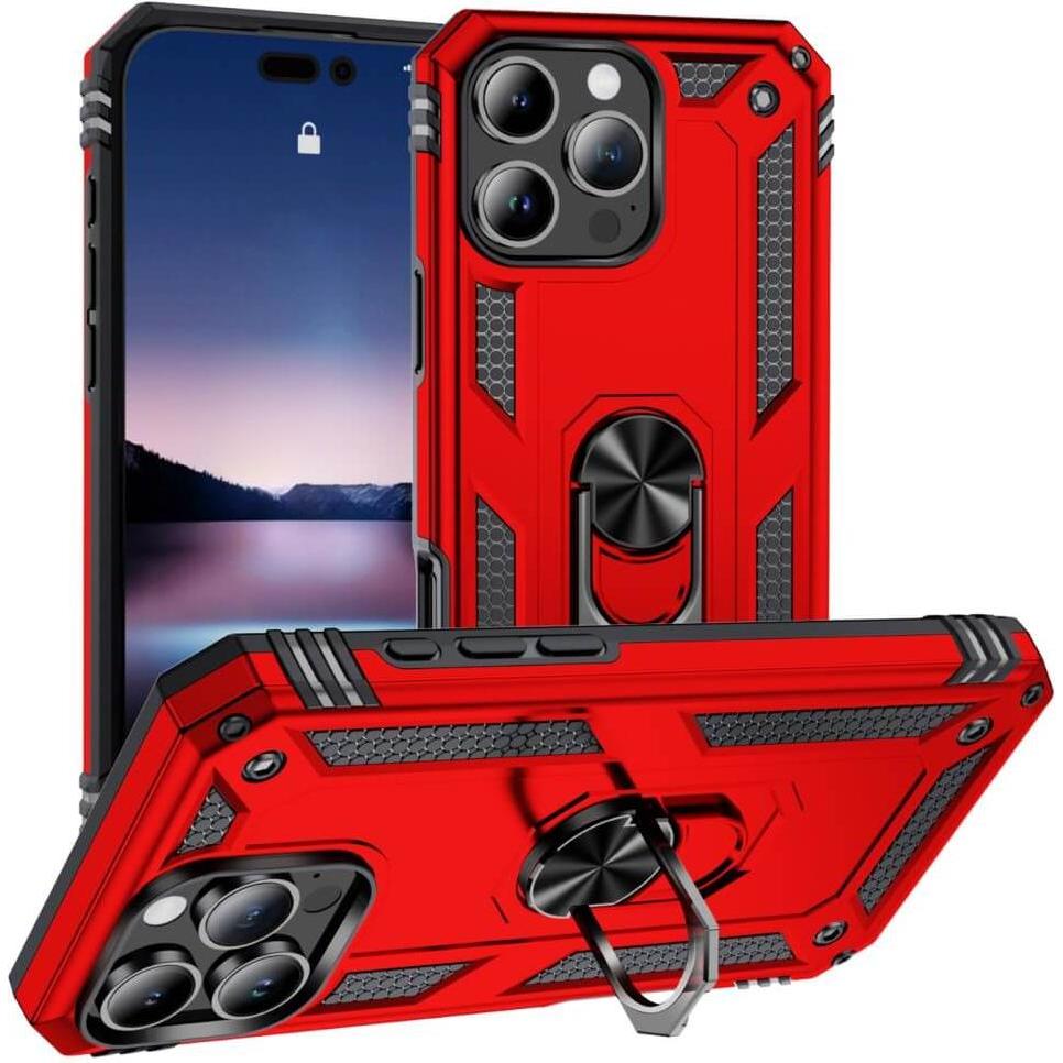 Cover-Discount iPhone 16 Pro Max - Armor Case mit Kickstand (Apple iPhone 16 Pro Max), Smartphone Hülle, Rot