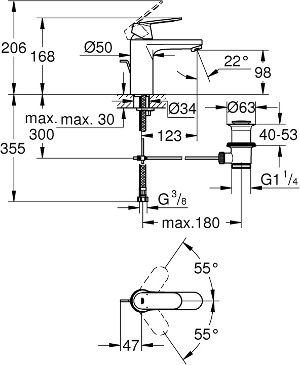 Actual product image Grohe Eurosmart Cosmopolitan single-lever basin mixer M-Size