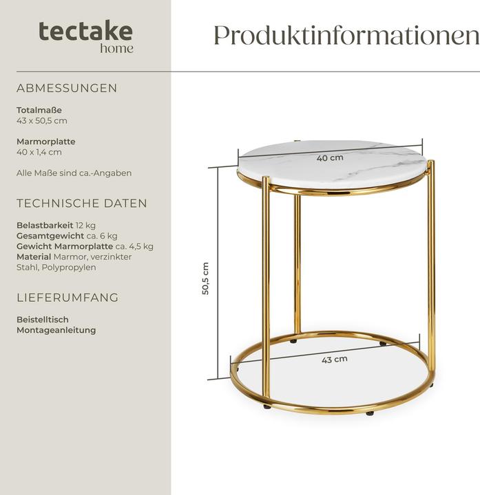 Actual product image tectake Side table Ellsa, marble top, steel frame
