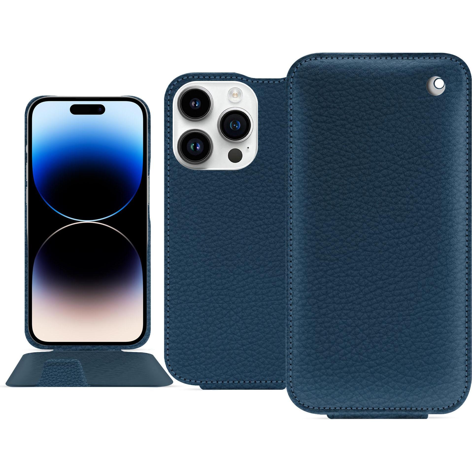 Noreve Lederschutzhülle vertikal (Apple iPhone 15 Pro), Smartphone Hülle, Blau