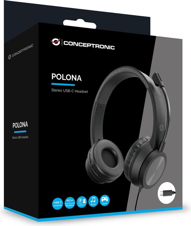 Actual product image Conceptronic Headset Geräuschunterdrückung,USB-C,2.0m sw (Cable, USB-C)