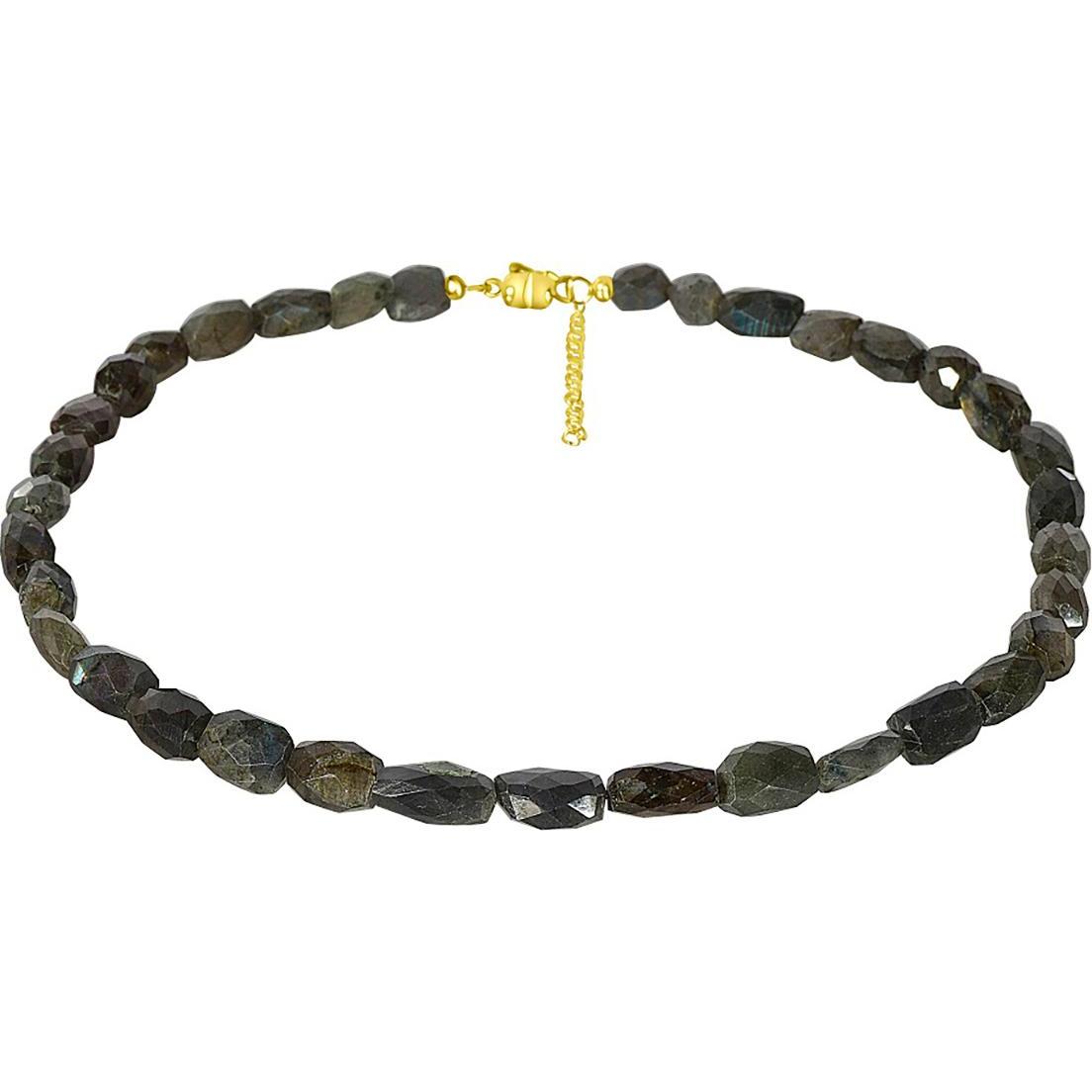 Xen, Halsschmuck, Labradorit - Collier Trommelstein 48 + 5 cm 925 Silber, (925 Sterling Silber, 48 cm)