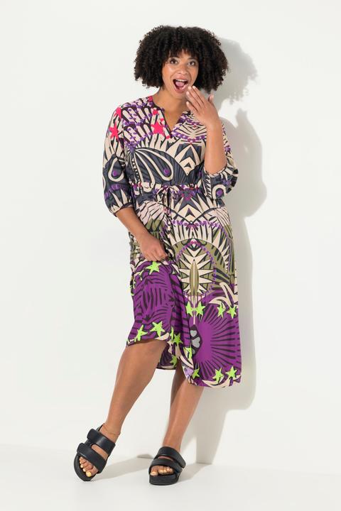 Actual product image Angel of Style Patterned 3/4-Sleeve Drawstring Waist Midi Dress (56)