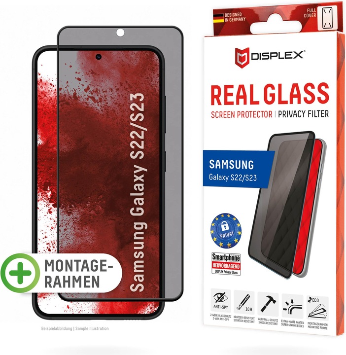 Actual product image Displex Real Glass, Privacy Full Cover Panzerglas (1 Piece, Samsung Galaxy S22 5G, Samsung Galaxy S23)