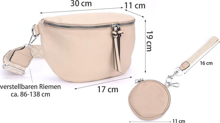Only-Bags.Store Umhängetasche, 3-in-1-Umhängetasche, Gürteltasche mit Reissverschluss und verstellbarem breiten