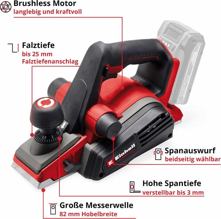 Productafbeelding Einhell TP-PL 18/3 Li BL Vlakschaaf met afzuiging 82mm
