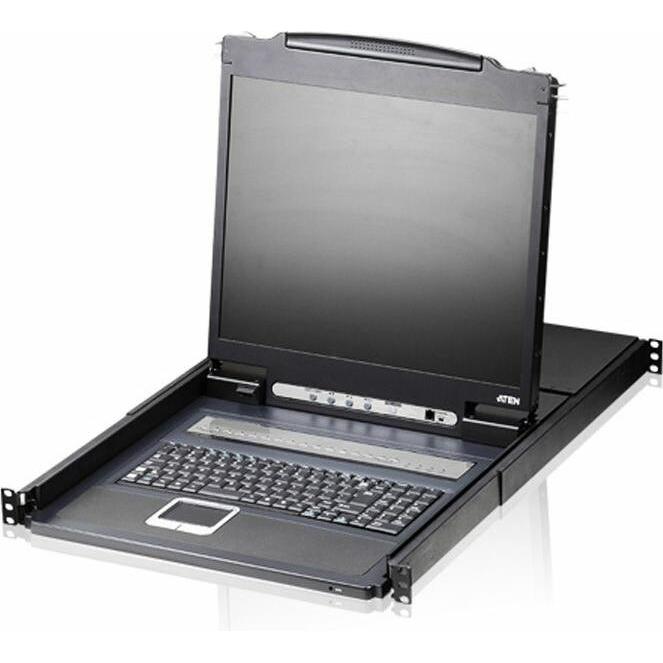 Aten CL1308N FR KVM-Switch 8-Port, 19"-LCD-Konsole (PS/2-USB, VGA) FR-Layout, KVM Switch, Schwarz