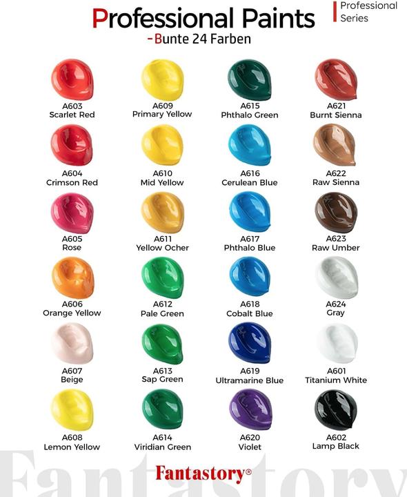 Produktbild Fantastory 24-teiliges Acrylfarben Set mit 12 Pinseln (1440 ml)
