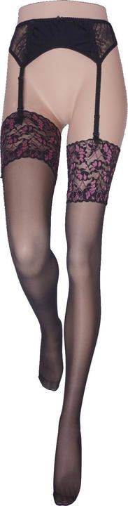 Actual product image Levee Satin Sheers suspender stockings, colour 695 black-pink, size 44-46 (20 DEN, 44 - 46)