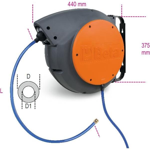 BETA, Utensile ad aria compressa, 019000085 1900M 8X15-Schlauchtrommel Luft 8x12 mm 15 m
