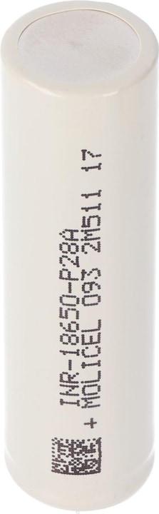 Actual product image Molicel INR18650-P28A 2800mAh 35A Li-ion battery, 3.6V - 3.7V unprotected, flat top (18650, 2800 mAh)