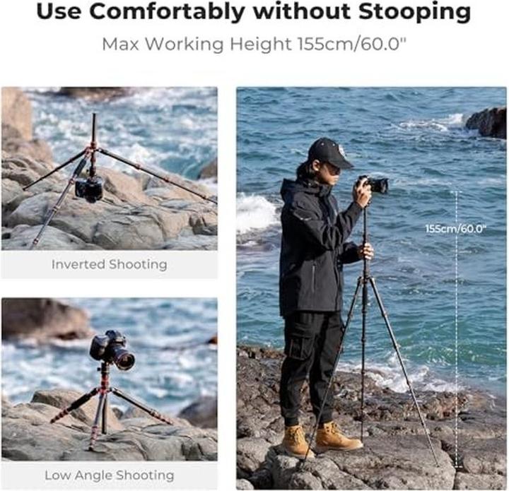 Image du produit K&F Concept Trépied léger en fibre de carbone avec rotule 360° et monopode pour appareils photo reflex (Carbone)
