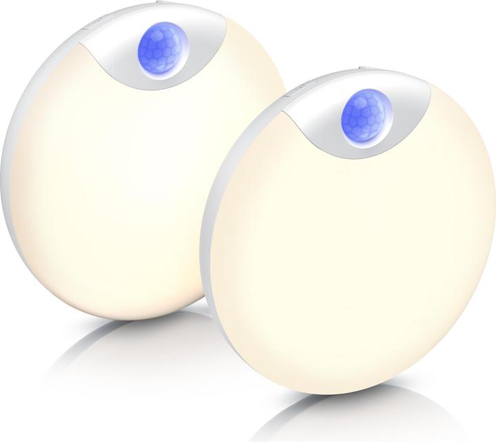 Brandson 2x LED Nachtlicht, Bewegungs & Helligkeitssensor, 2 Lichtfarben (3000K/6000K), Magnethalter, weiss