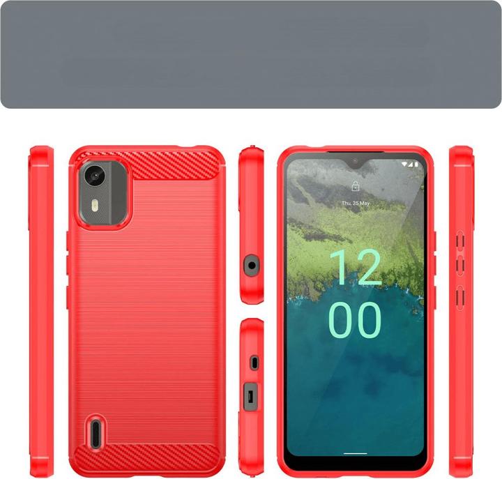 Produktbild Cover-Discount Nokia C12 - Metall Carbon Look Hülle rot (Nokia C12)