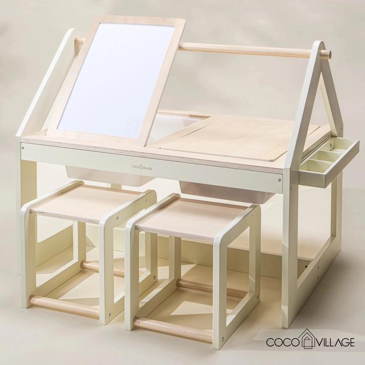 Actual product image Coco Village Multifunction Wooden Art & Sensory Table With 2 chairs