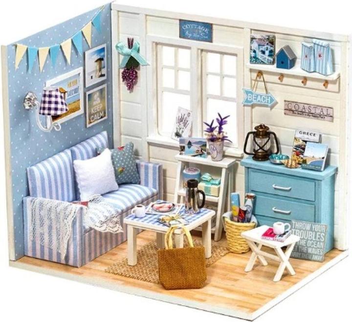 Ikonka Wooden doll's house living room DIY model 3016