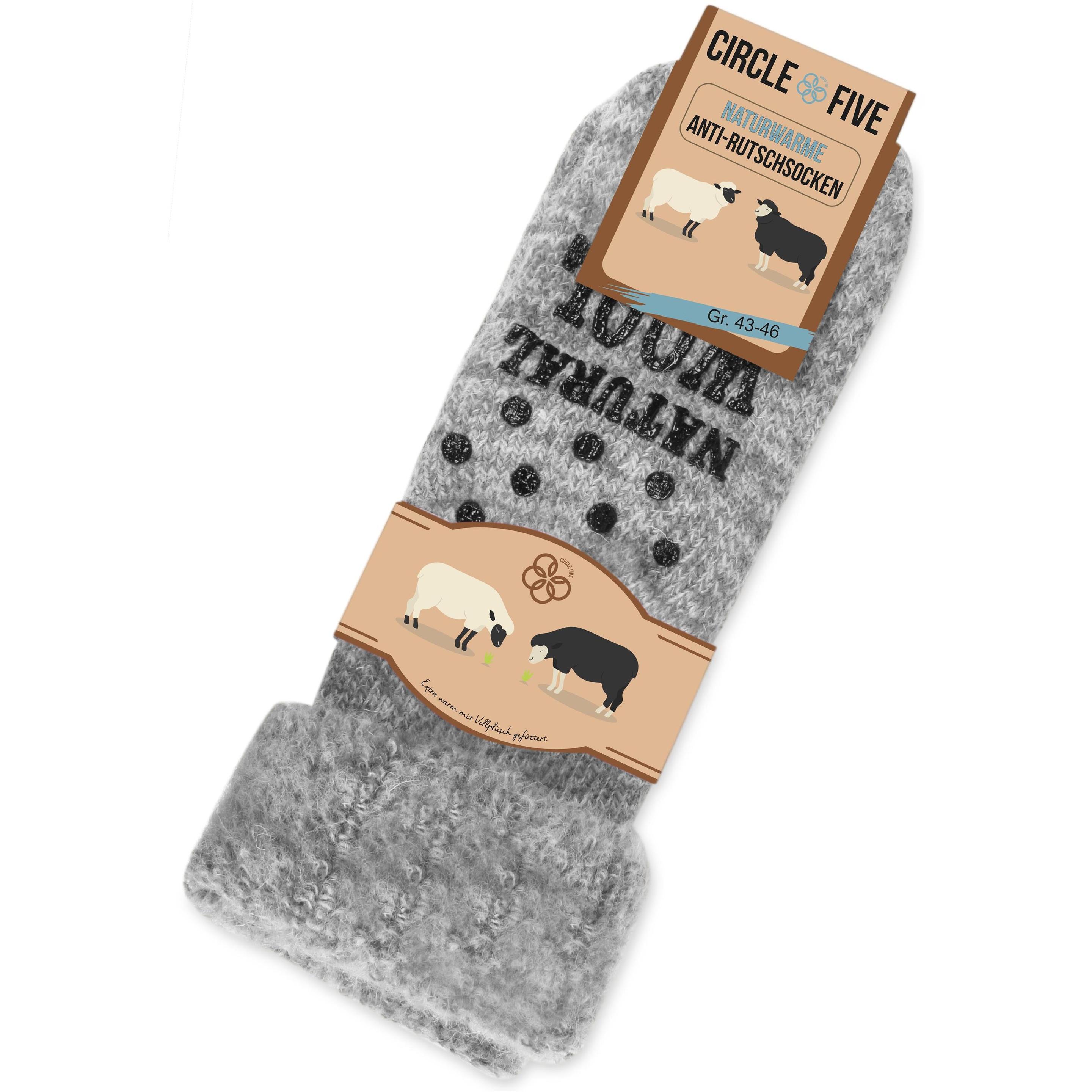 Thumbnail - Circle Five, Herren, Socken, Winterhausschuhe mit ABS-Druck - Wollsocken, Grau, (Einzelpack, 47 - 50)