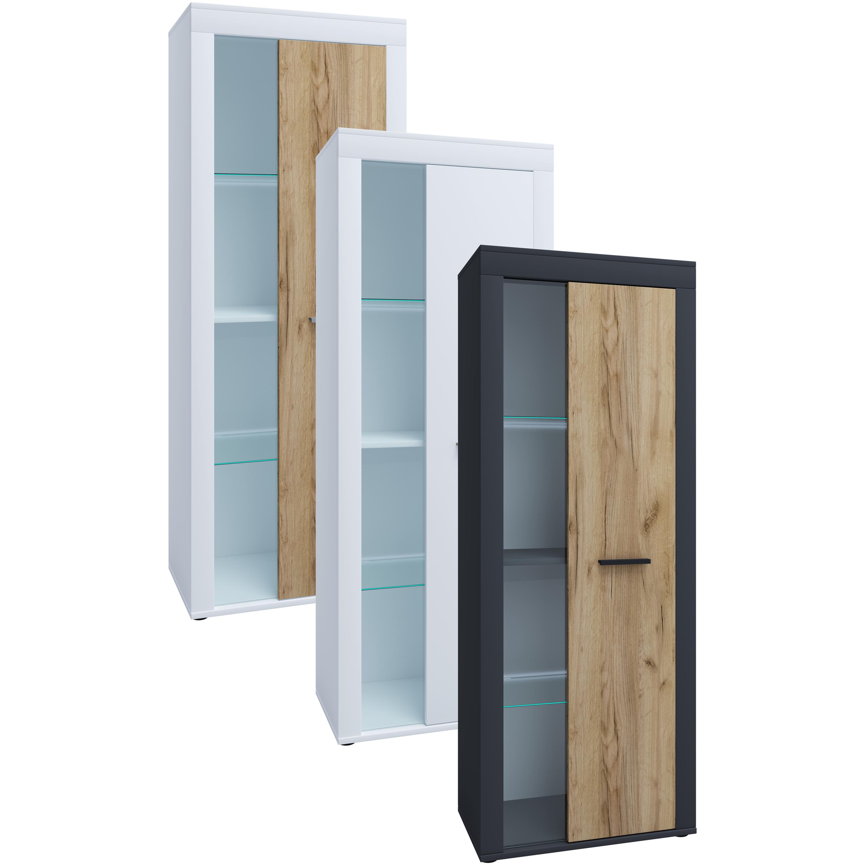 VCM, Vitrine + Buffetschrank, Schrank Vitrine Wohnzimmer Glas Usilo (60 x 35 x 159 cm)