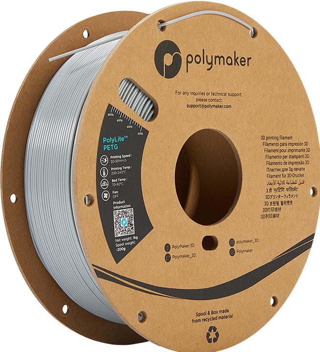 Immagine prodotto Polymaker PolyLite PETG V2 - Grigio - 1,75 mm (PETG, 1.75 mm, 1000 g)