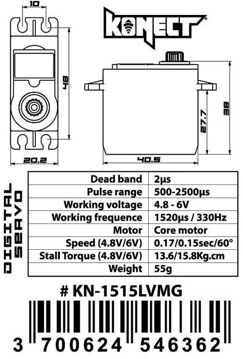 Nutritional values and ingredients Konect Standard Servo 1515LVMG 15.8 kg, 0.15 s, Digital