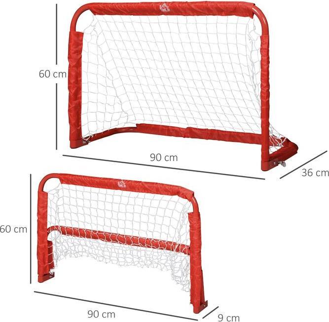 Immagine prodotto Swisshandel24 Porte da calcio, rete da calcio, set di 2 mini porte, pieghevoli, acciaio (Q195), Tetrolon, rosso