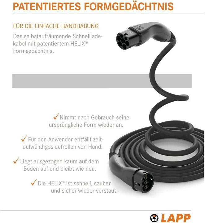 Image du produit Lapp Mobility EV-TYP2 Ladekabel HELIX 1-phasig (Type 2, 7.40 kW, 32 A, 5 m)