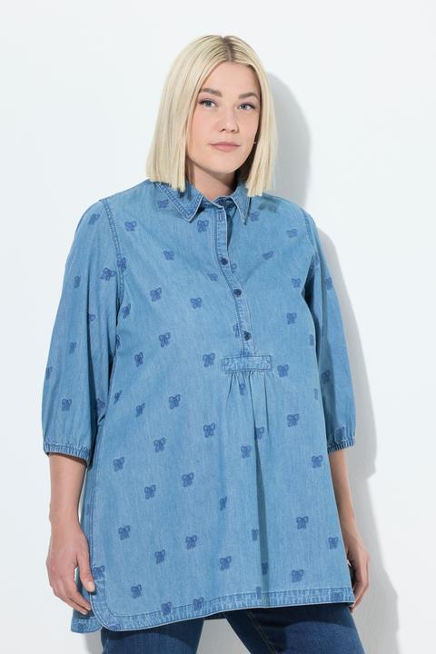 Immagine prodotto Ulla Popken Blusa con fiocchi ricamati, collo da camicia e maniche a 3/4 (46, 48)