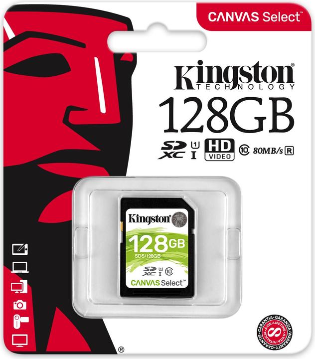 Produktbild Kingston Canvas Select SDXC Card (128 GB, SDXC, U1, UHS-I)