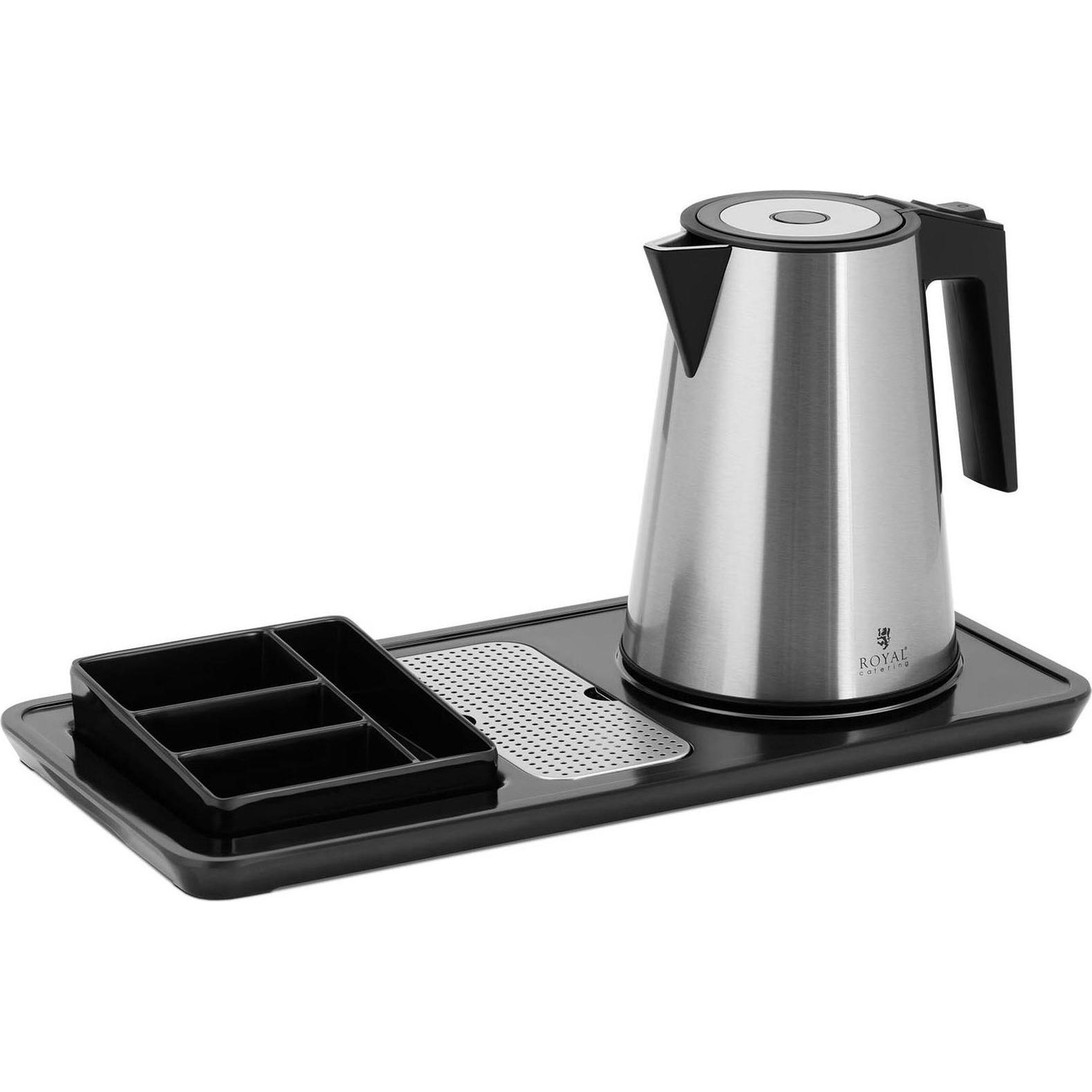 Royal Catering Wasserkocher Kaffeestation Teestation 1,2 L 1800 W Edelstahl kabellos silbern, Wasserkocher, Silber