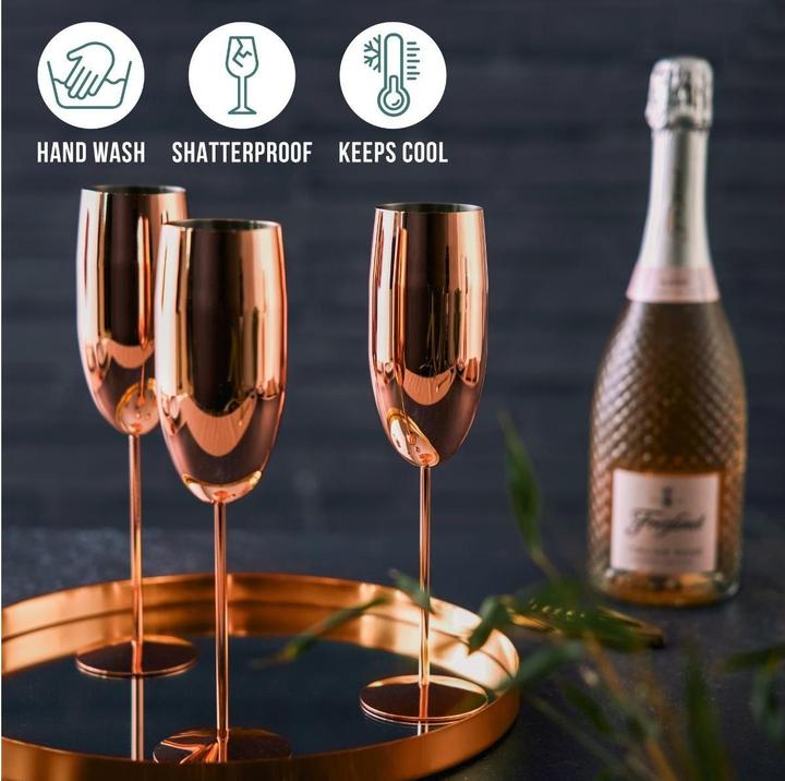 Immagine prodotto Oak & Steel Set di 4 bicchieri da champagne in acciaio inossidabile color oro rosa (28.50 cl, 4 Occhiali, Bicchieri da champagne)