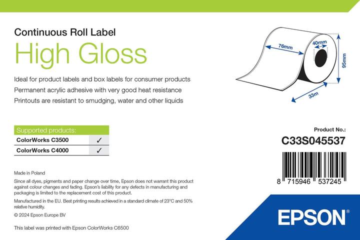 Actual product image Epson high gloss label (76 mm)