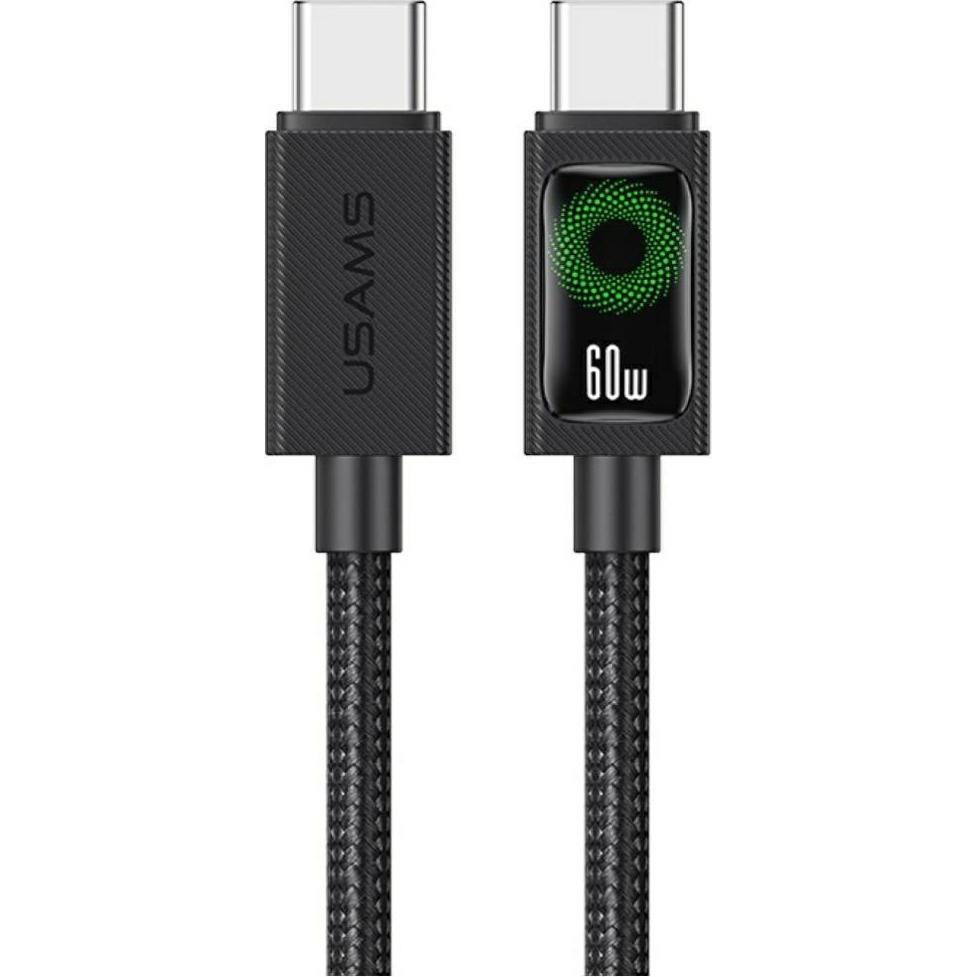 Usams Cable U92 60W USB-C to USB-C 1.2m black (1.20 m, 60 W), Cavo USB