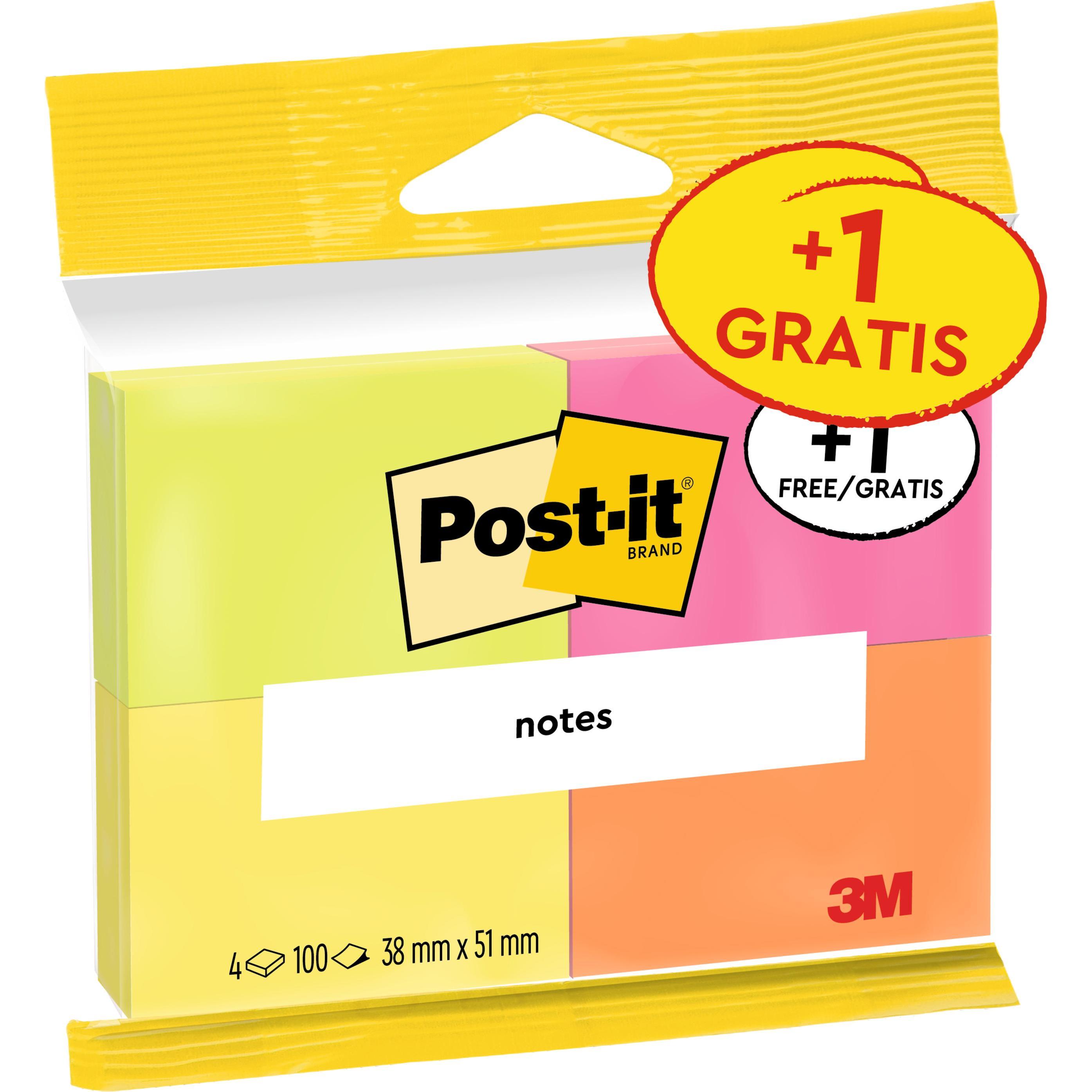 Thumbnail - Post-it, Haftnotiz, Haftnotizen 3 + 1 (38 x 51 mm)