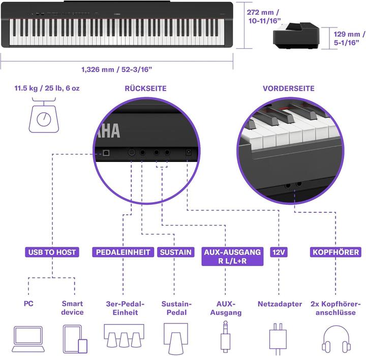 Immagine prodotto Yamaha P-225B (88 Chiavi)