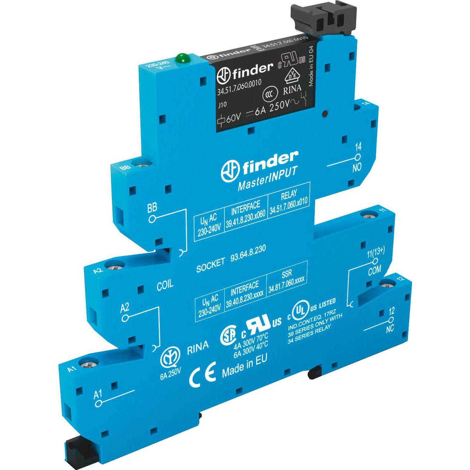 Finder Interface relay, input SPDT 6A 12Vac/dc, Relais