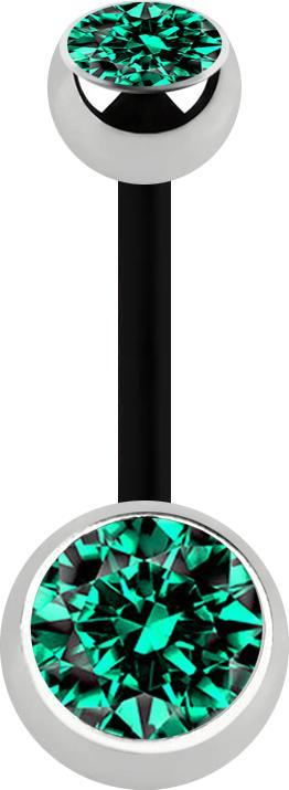 Immagine prodotto Star Piercing Banana nera con due sfere di cristallo d'argento turchese (senza ottone, Bioflex, Acciaio chirurgico 316L)