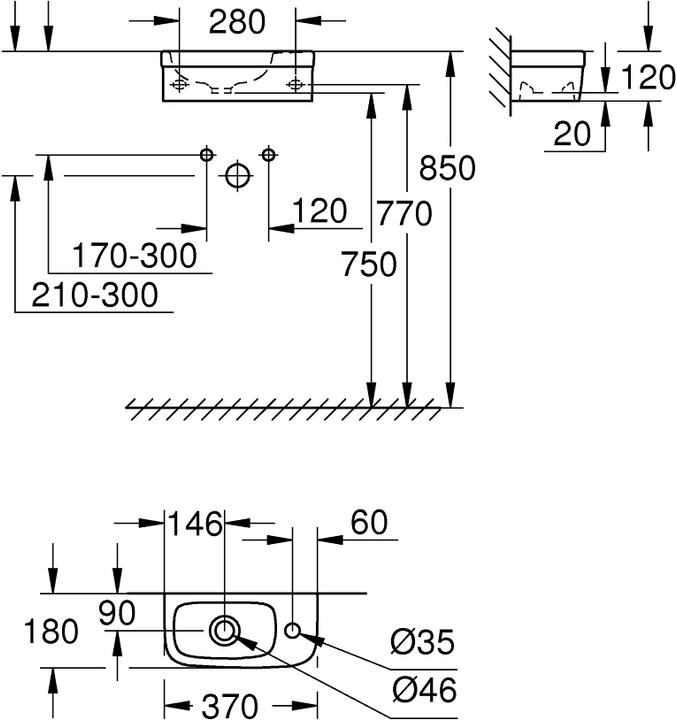 Productafbeelding Grohe Euro Keramische Mini Wastafel (180 mm, 370 mm)
