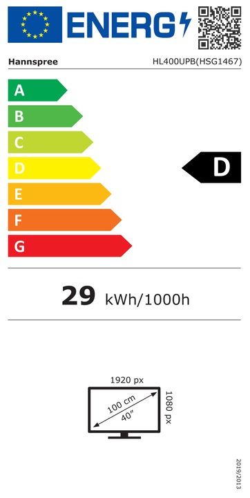 Energy Label Hannspree HL400UPB (1920 x 1080 pixels, 39.50")
