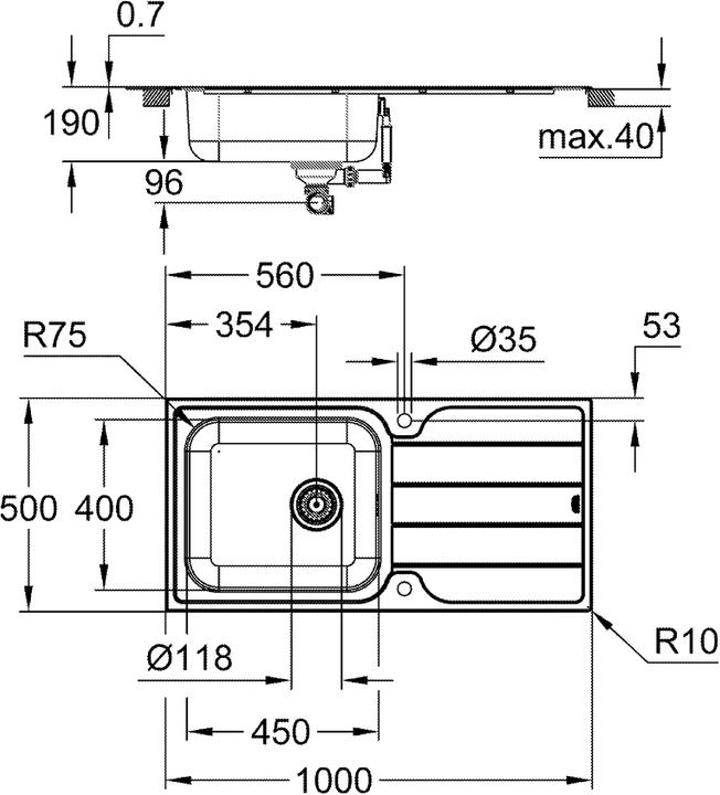 Produktbild Grohe K500 Edelstahlspüle mit Abtropffläche (Aufsatzspülbecken, 50 cm, 100 cm)