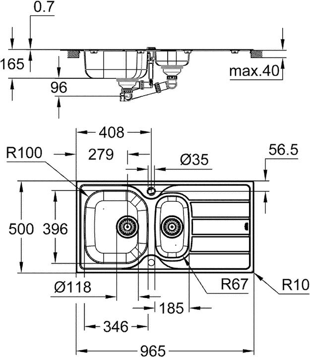 Productafbeelding Grohe K200 roestvrijstalen spoelbak met afdruiprek (Aanrecht, 47.60 cm, 94.10 cm)