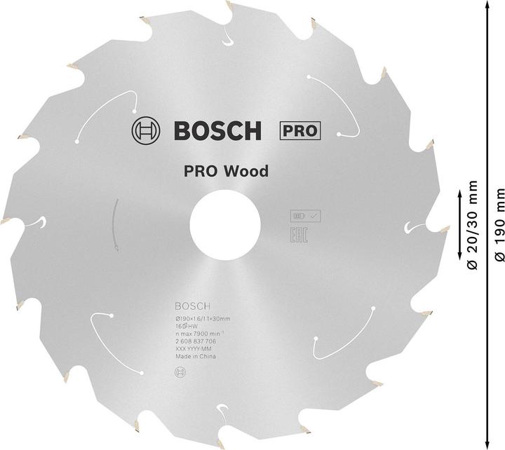 Productafbeelding Bosch Professional Zubehör Cirkelzaagblad Standaard voor hout, 190x1,6/1,1x30,16 tanden
