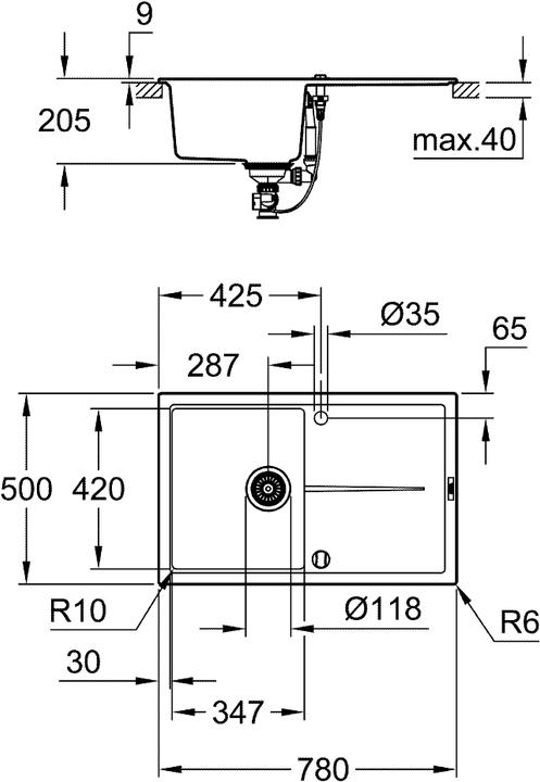 Produktbild Grohe K400 Kompositspüle mit Abtropffläche (Aufsatzspülbecken, 50 cm, 78 cm)