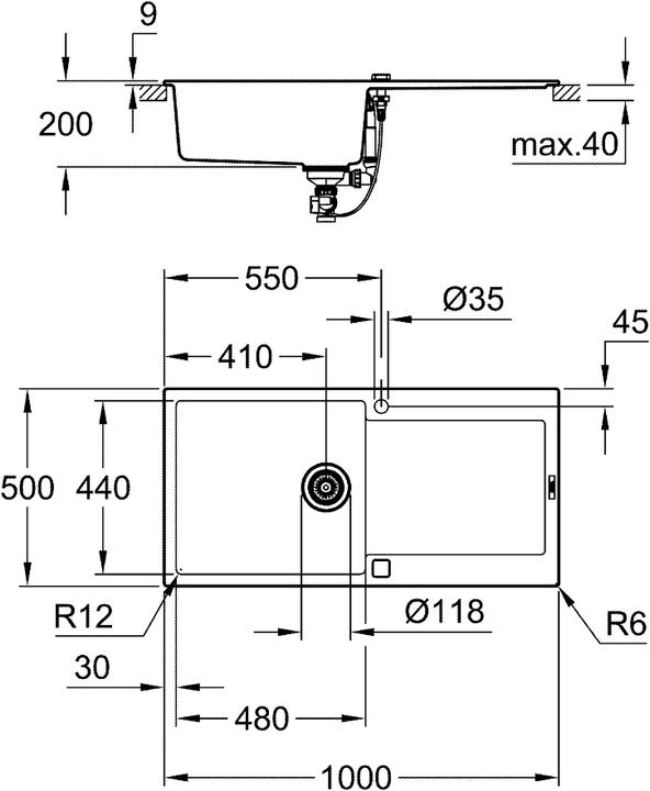 Image du produit Grohe K500 Kompositspüle mit Abtropffläche (Éviers à poser, 50 cm, 100 cm)