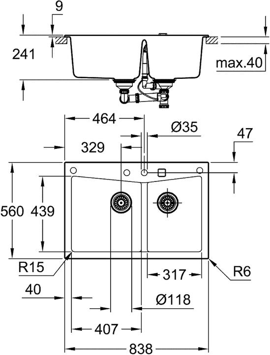 Produktbild Grohe K700 Kompositspüle (Aufsatzspülbecken, 53.90 cm, 81.80 cm)