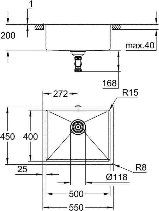 Produktbild Grohe K700 Unterbau Edelstahlspüle (Einbauspüle, 40 cm, 50 cm)
