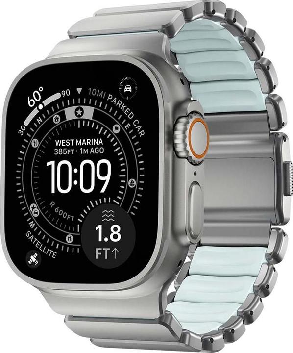 Actual product image Nomad Stratos Band Titanium Natural 49mm Icy Blue Glow (22 mm, FKM, Grade 4 Titanium, Titanium)