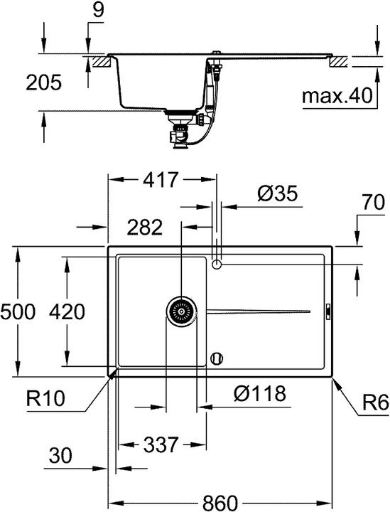 Produktbild Grohe K400 Kompositspüle mit Abtropffläche (Aufsatzspülbecken, 50 cm, 86 cm)