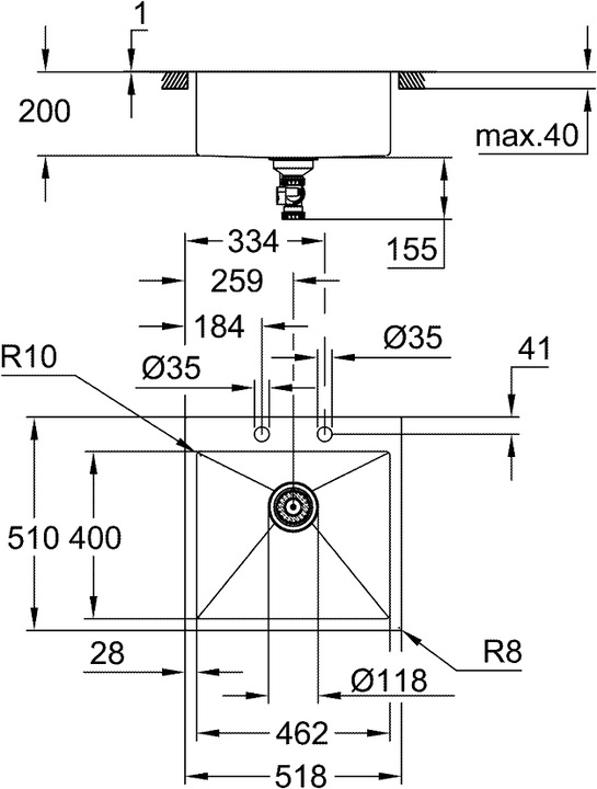 Actual product image Grohe K800 stainless steel sink (Top-mounted sink, 49.50 cm, 50.30 cm)