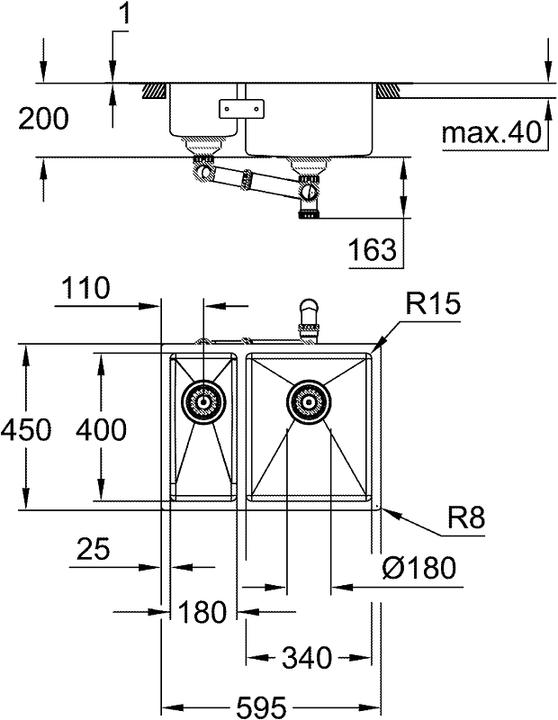 Produktbild Grohe K700 Unterbau Edelstahlspüle (Unterbauspüle, 43.50 cm, 58 cm)